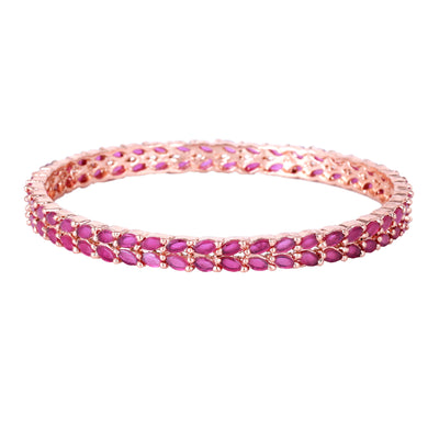 Estele Rose Gold Plated CZ Leaf Designer Bangles with Ruby Stones for Women