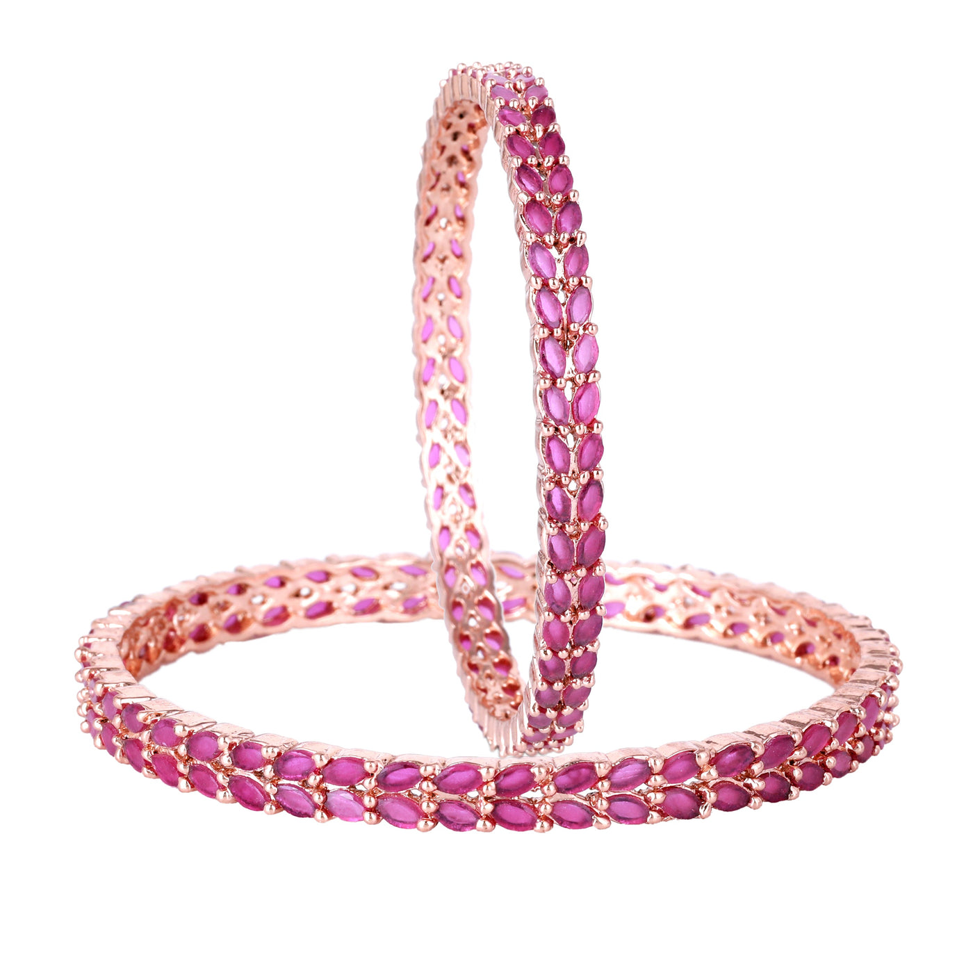 Estele Rose Gold Plated CZ Leaf Designer Bangles with Ruby Stones for Women