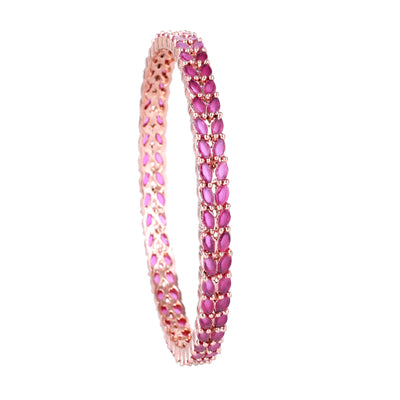 Estele Rose Gold Plated CZ Leaf Designer Bangles with Ruby Stones for Women