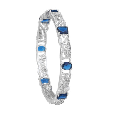 Estele Rhodium Plated CZ Scintillating Designer Bangles with Blue Stones for Women