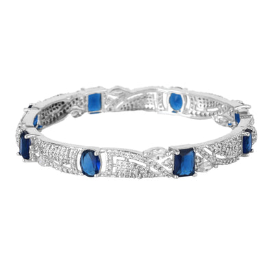 Estele Rhodium Plated CZ Scintillating Designer Bangles with Blue Stones for Women