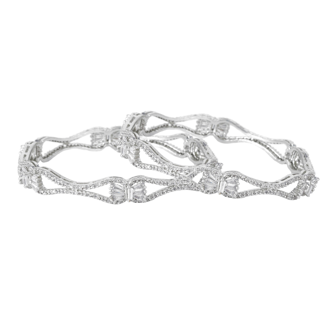 Estele Rhodium Plated CZ Glittering Designer Bangles for Women