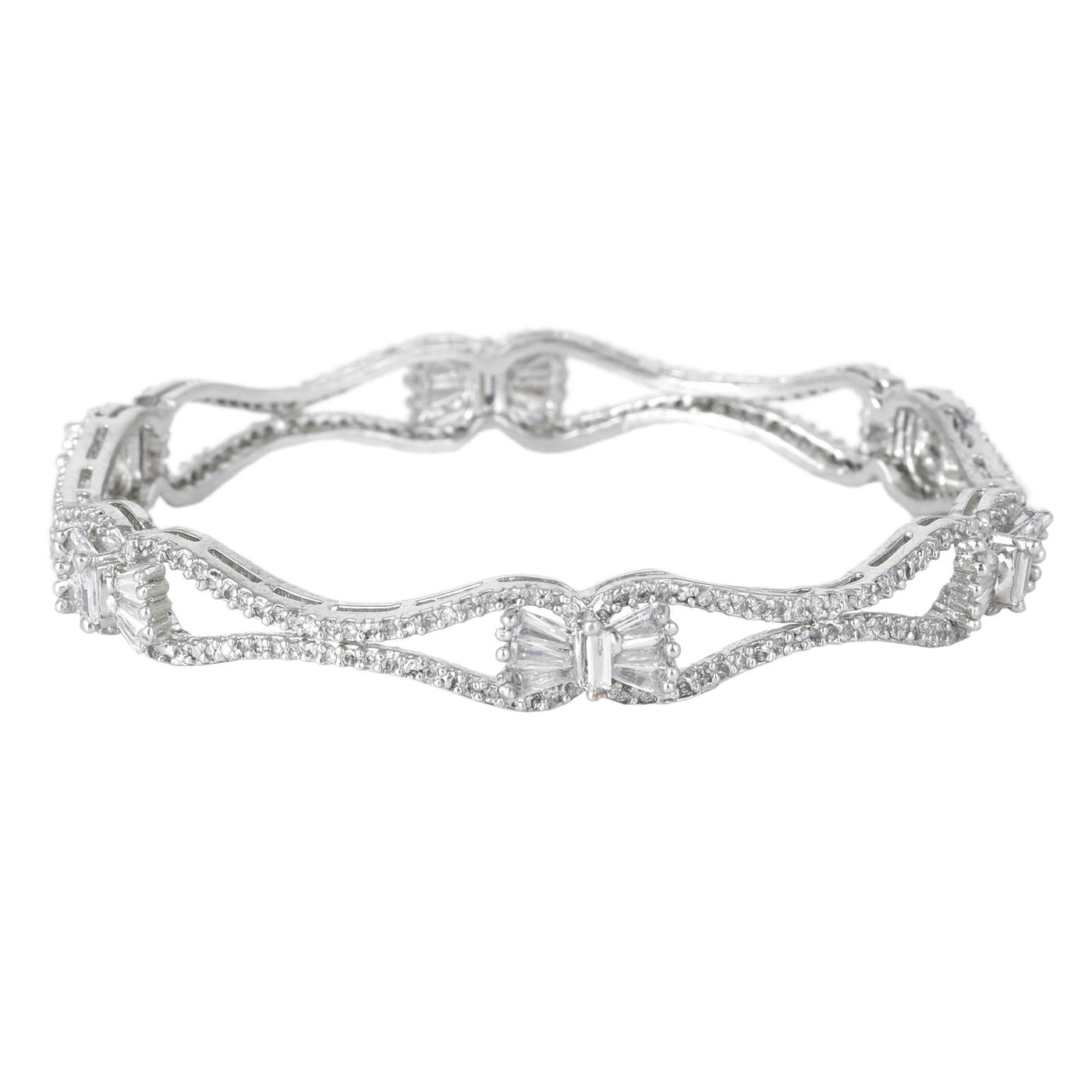 Estele Rhodium Plated CZ Glittering Designer Bangles for Women