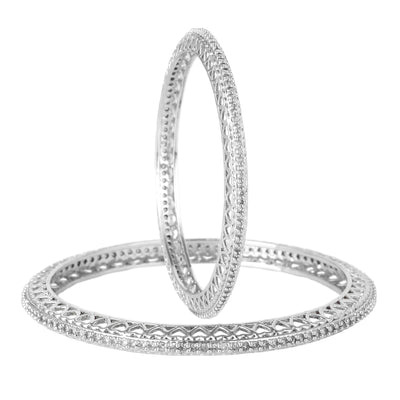 Estele Rhodium Plated CZ Dazzling Designer Bangles for Women