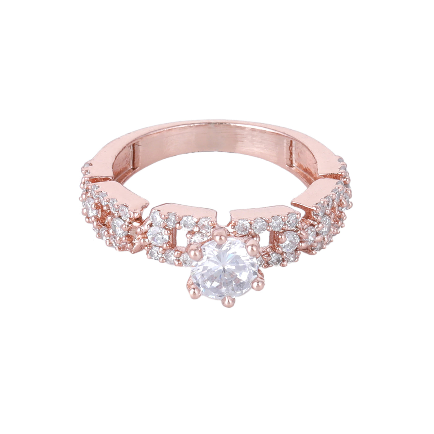 Estele Rose Gold Plated CZ Sparkling Finger Ring for Women(Non-Adjustable)