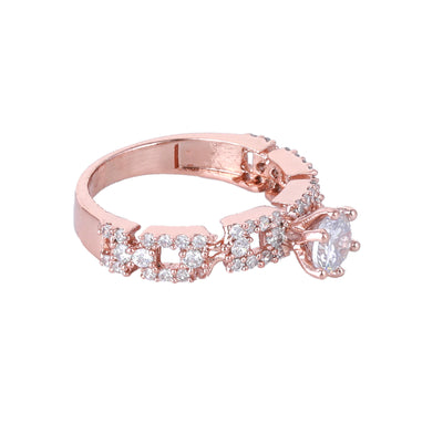 Estele Rose Gold Plated CZ Sparkling Finger Ring for Women(Non-Adjustable)