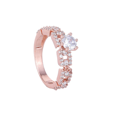 Estele Rose Gold Plated CZ Sparkling Finger Ring for Women(Non-Adjustable)