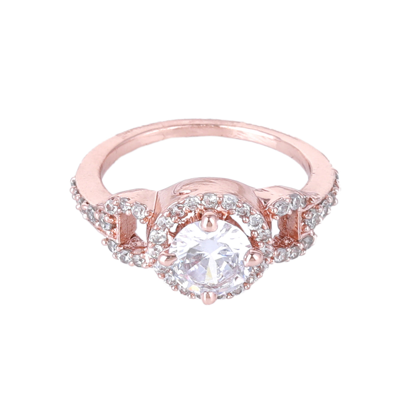 Estele Rose Gold Plated CZ Stunning Finger Ring for Women(Non-Adjustable)