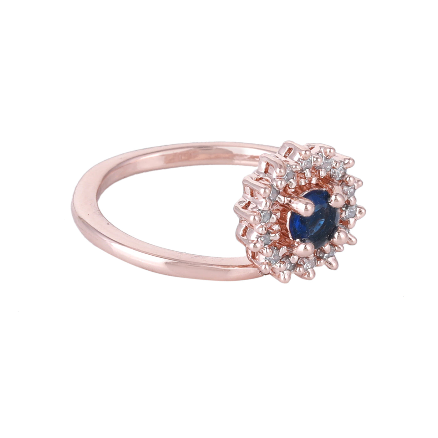 Estele Rose Gold Plated CZ Flower Designer Finger Ring with Blue Stones for Women (Adjustable)