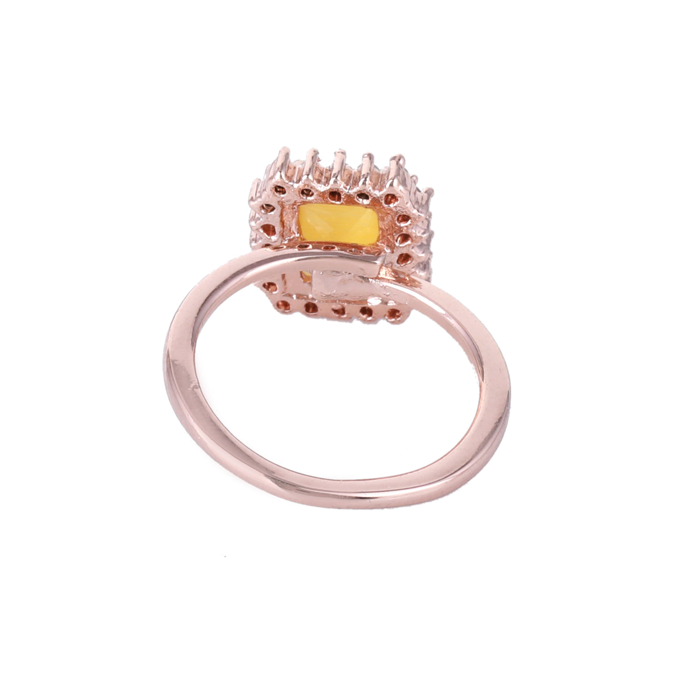 Estele Rose Gold Plated CZ Square Designer Finger Ring with Yellow Stone for Women(Adjustable)