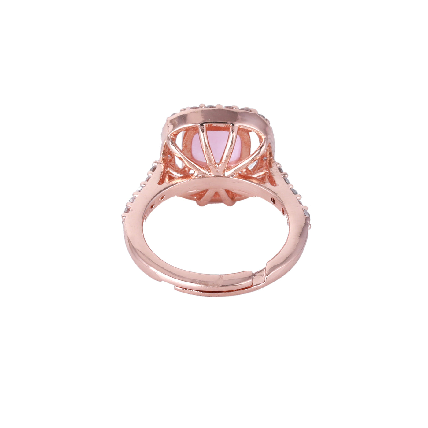 Estele Rose Gold Plated CZ Stylish Square Designer Finger Ring with Mint Pink Stones for Women(Adjustable)