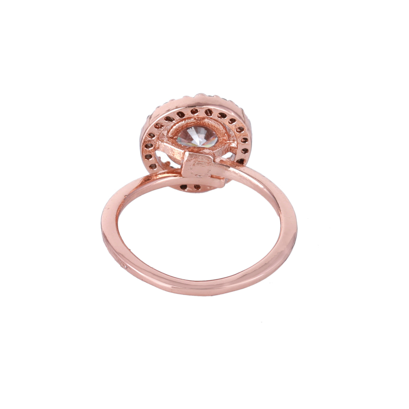 Estele Rose Gold Plated CZ Circular Halo Solitaire Finger Ring with White Stones for Women(Adjustable)