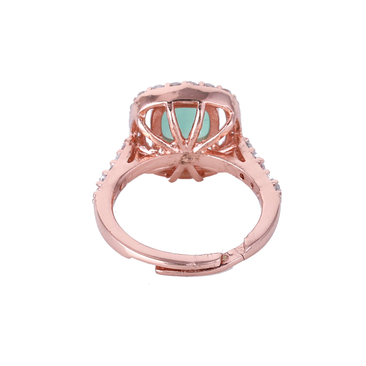 Estele Rose Gold Plated CZ Stylish Square Designer Finger Ring with Mint Green Stones for Women(Adjustable)