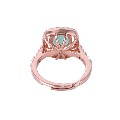 Estele Rose Gold Plated CZ Stylish Square Designer Finger Ring with Mint Green Stones for Women(Adjustable)