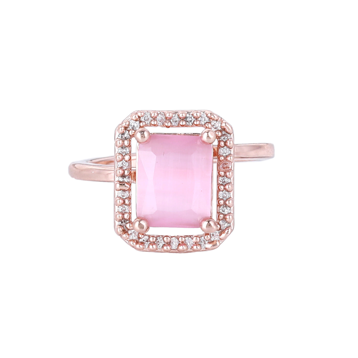 Estele Rose Gold Plated CZ Sparkling Finger Ring with Mint Pink Stones for Women(Adjustable)