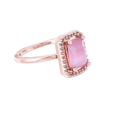 Estele Rose Gold Plated CZ Sparkling Finger Ring with Mint Pink Stones for Women(Adjustable)