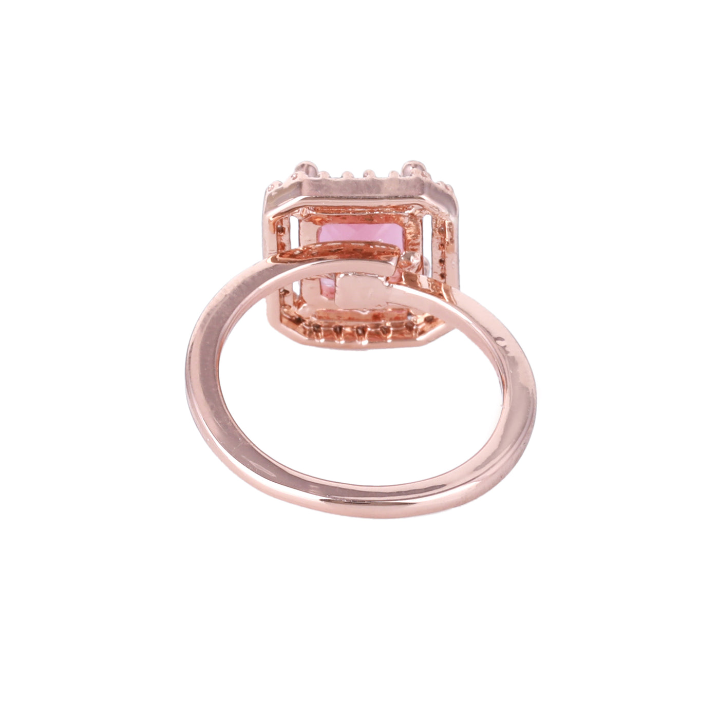 Estele Rose Gold Plated CZ Sparkling Finger Ring with Mint Pink Stones for Women(Adjustable)