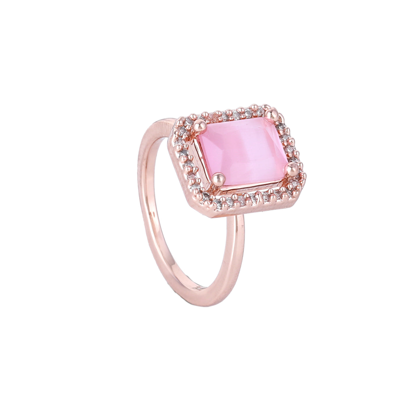 Estele Rose Gold Plated CZ Sparkling Finger Ring with Mint Pink Stones for Women(Adjustable)