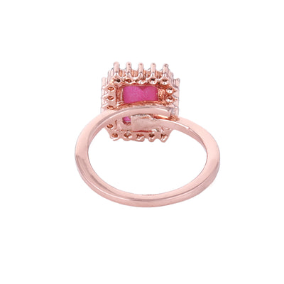 Estele Rose Gold Plated CZ Square Designer Finger Ring with Ruby Stones for Women(Adjustable)