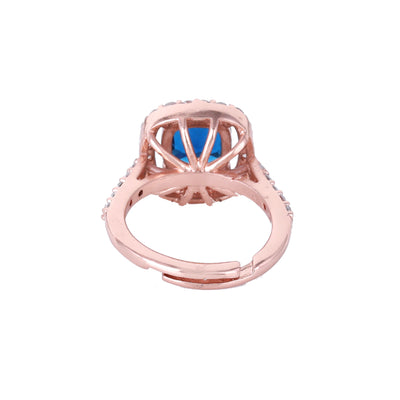 Estele Rose Gold Plated CZ Stylish Square Designer Finger Ring with Blue Stones for Women(Adjustable)