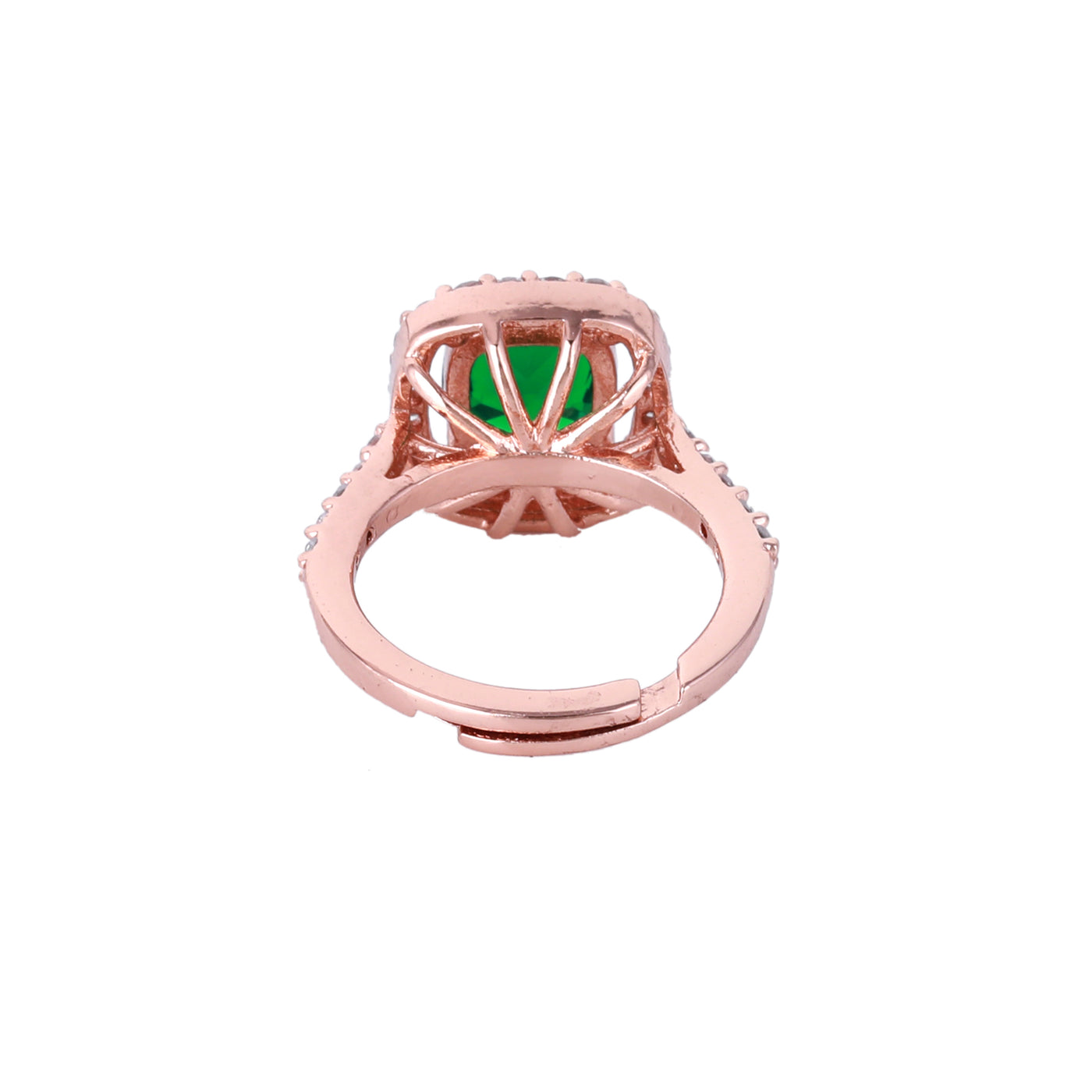 Estele Rose Gold Plated CZ Stylish Square Designer Finger Ring with Green Stones for Women(Adjustable)