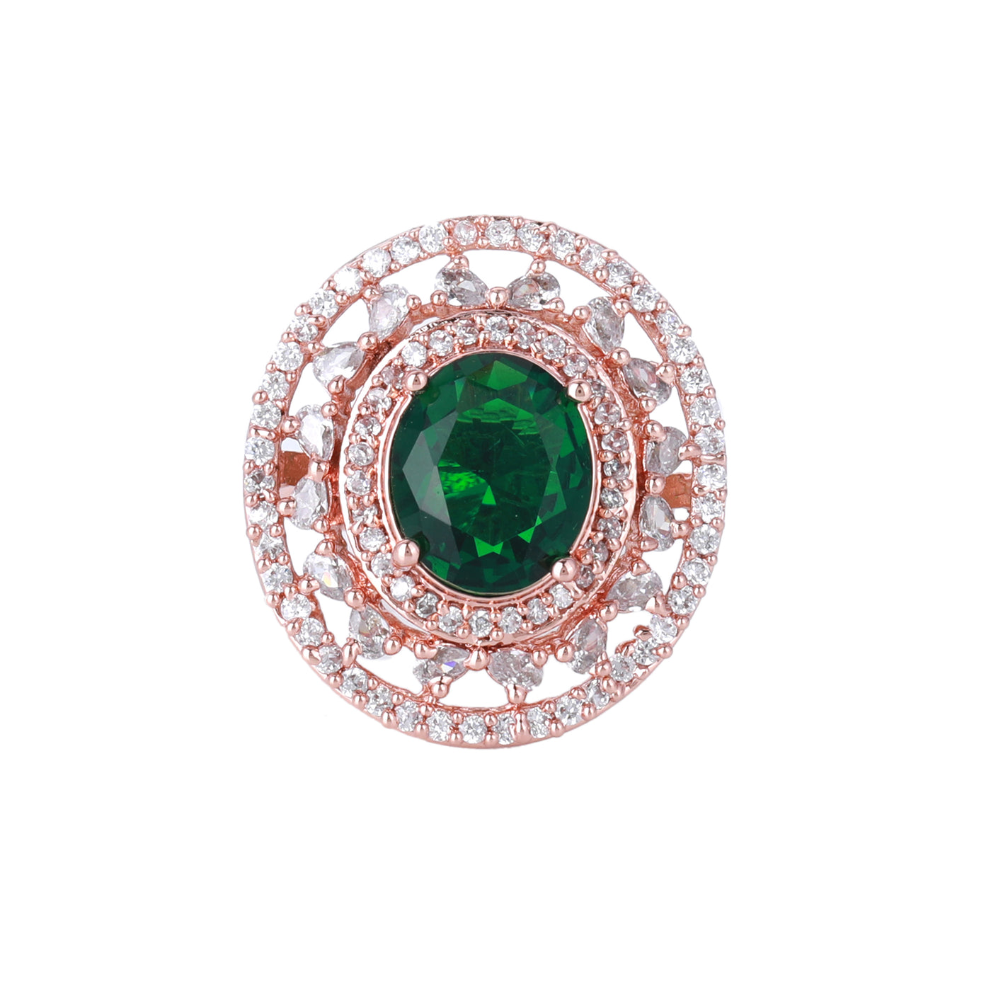 Estele Rose Gold Plated CZ Gorgeous Finger Ring with Green Stones for Women