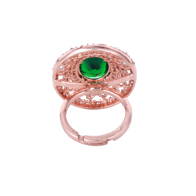 Estele Rosegold Plated Luxurious Green American Diamond (Adjustable) Finger Ring for Women