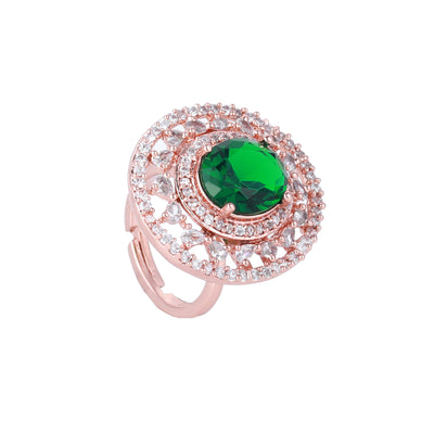 Estele Rosegold Plated Luxurious Green American Diamond (Adjustable) Finger Ring for Women