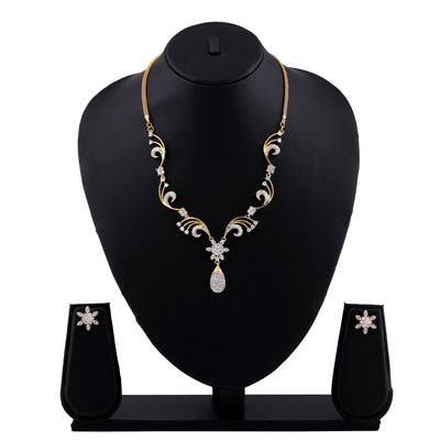 Estele Gold & Rhodium Plated American Diamond Flower Drop Necklace Set for Women