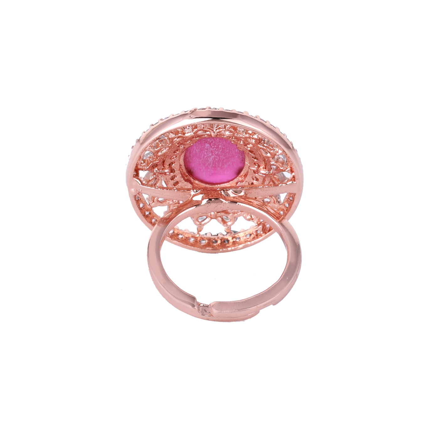 Estele Rose Gold Plated CZ Gorgeous Finger Ring with Ruby Stones for Women