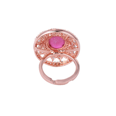 Estele Rosegold Plated Sparkling Ruby American Diamond (Adjustable)Finger Ring for Girls & Women