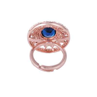 Estele Rose Gold Plated CZ Gorgeous Finger Ring with Blue Stones for Women