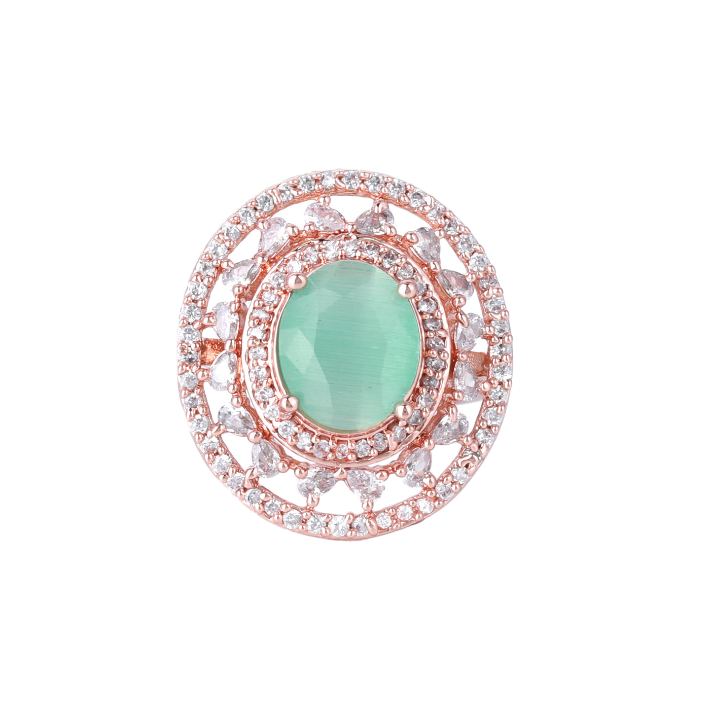 Estele Rose Gold Plated CZ Gorgeous Finger Ring with Mint Green Stones for Women