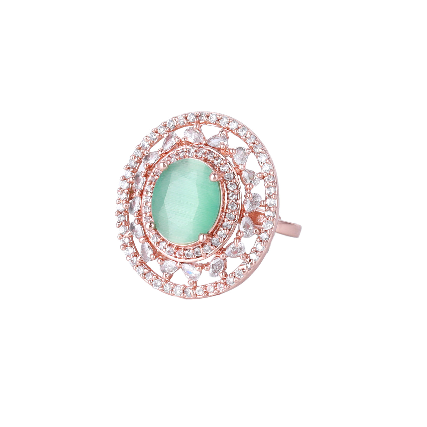 Estele Rosegold Plated Trendy Mint Green American Diamond (Adjustable) Finger Ring for Women