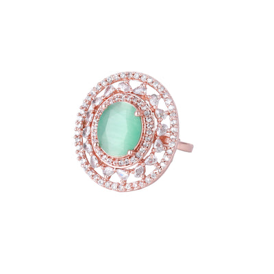 Estele Rose Gold Plated CZ Gorgeous Finger Ring with Mint Green Stones for Women