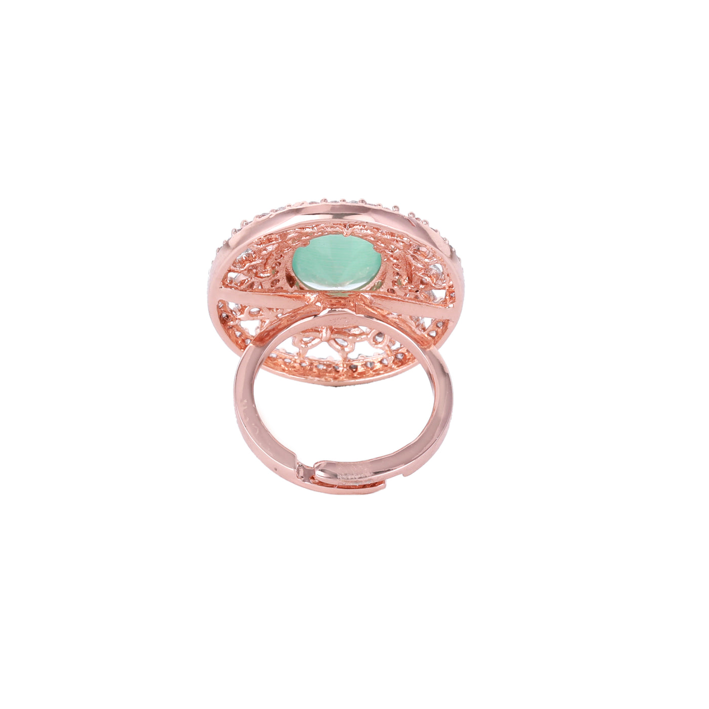 Estele Rose Gold Plated CZ Gorgeous Finger Ring with Mint Green Stones for Women