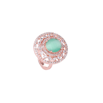 Estele Rose Gold Plated CZ Gorgeous Finger Ring with Mint Green Stones for Women