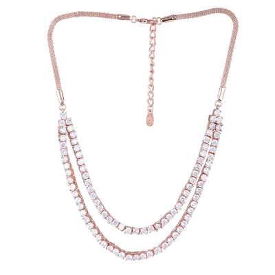 Estele Rose Gold Plated CZ Classic Double Line Necklace Set for Women