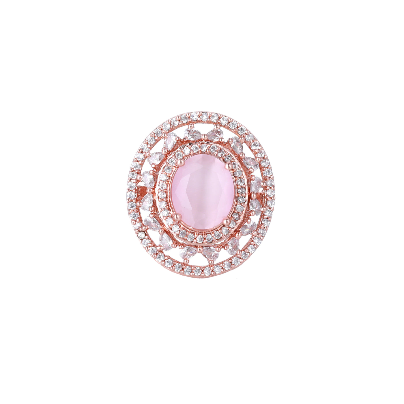 Estele Rose Gold Plated CZ Gorgeous Finger Ring with Mint Pink Stones for Women