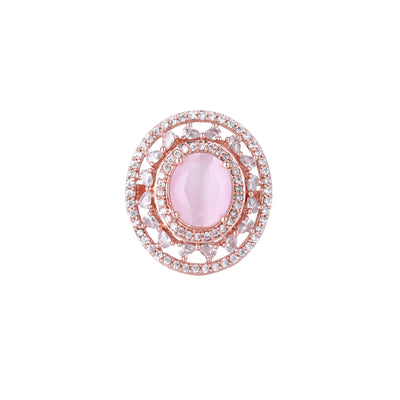 Estele Rosegold Plated Lavish Mint Pink American Diamond (Adjustable) Finger Ring for Women