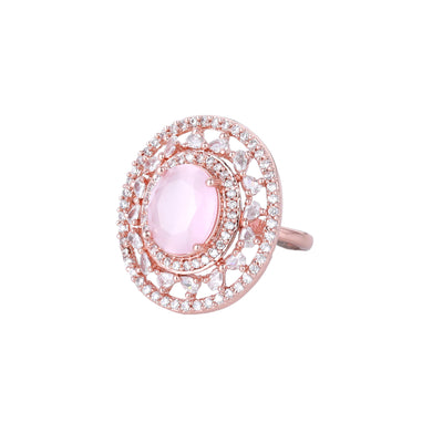 Estele Rose Gold Plated CZ Gorgeous Finger Ring with Mint Pink Stones for Women