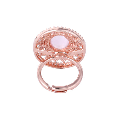 Estele Rosegold Plated Lavish Mint Pink American Diamond (Adjustable) Finger Ring for Women