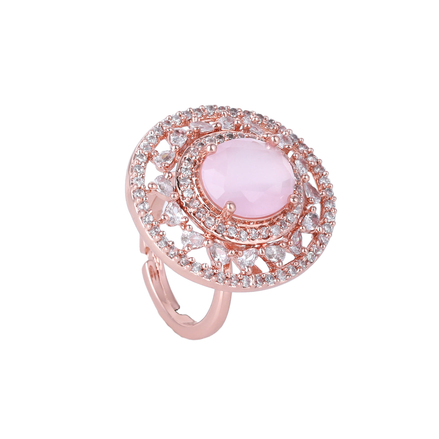 Estele Rose Gold Plated CZ Gorgeous Finger Ring with Mint Pink Stones for Women