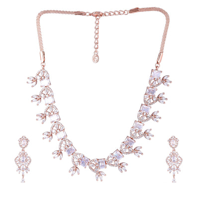 Estele Rose Gold Plated CZ Magnificent Designer Necklace Set for Women