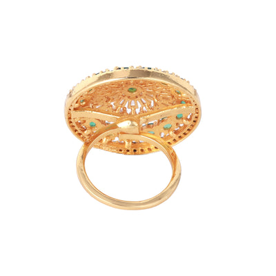 Estele Gold Plated CZ Magnificent Finger Ring with Green Stones for Women(Adjustable)