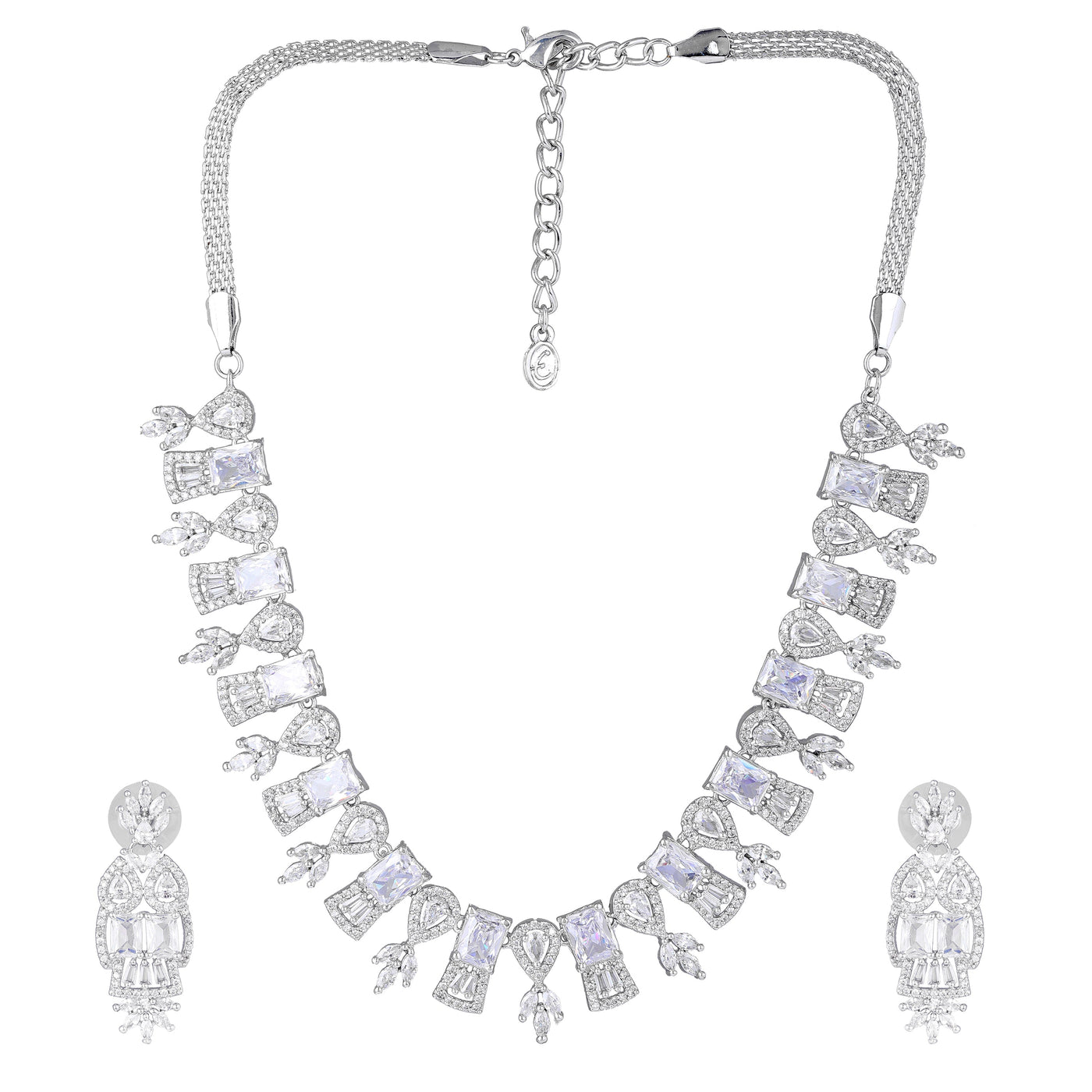 Estele Rhodium Plated CZ Sparkling Designer Necklace Set for Women