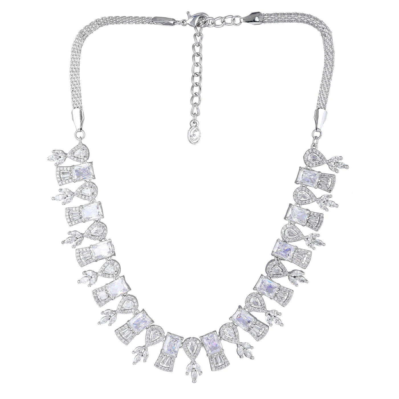 Estele Rhodium Plated CZ Sparkling Designer Necklace Set for Women