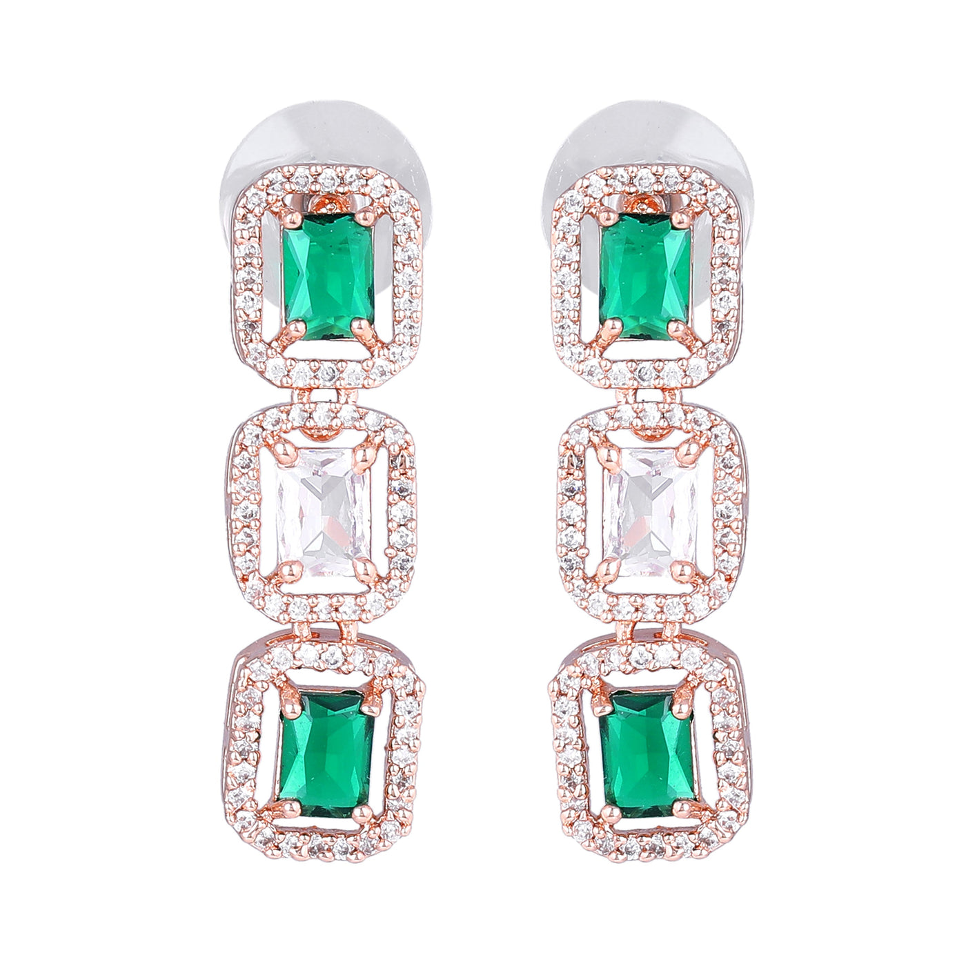 Estele Rose Gold Plated CZ Elegant Neklace Set with Green Stones for Women