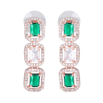 Estele Rose Gold Plated CZ Elegant Neklace Set with Green Stones for Women