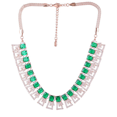 Estele Rose Gold Plated CZ Ravishing Necklace Set with Green Stones for Women